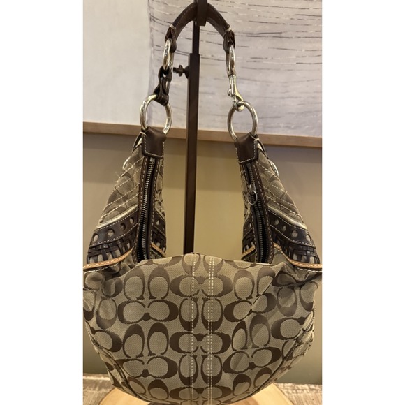 Coach Y2K Vintage Signature Jaquard & Leather Crescent Hobo 10611 Brown & Tan - Picture 1 of 13